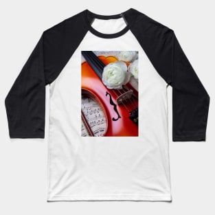 White  Ranunculus On Baroque Violin Baseball T-Shirt